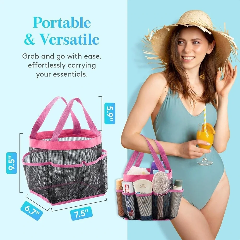 Mesh Shower Caddy Freestanding Portable Shower Tote Bag Black/Pink